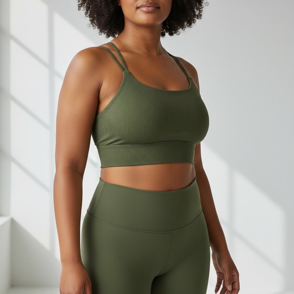 Rae Mode Olive Green Sports Bra-Stretch- Ribbed